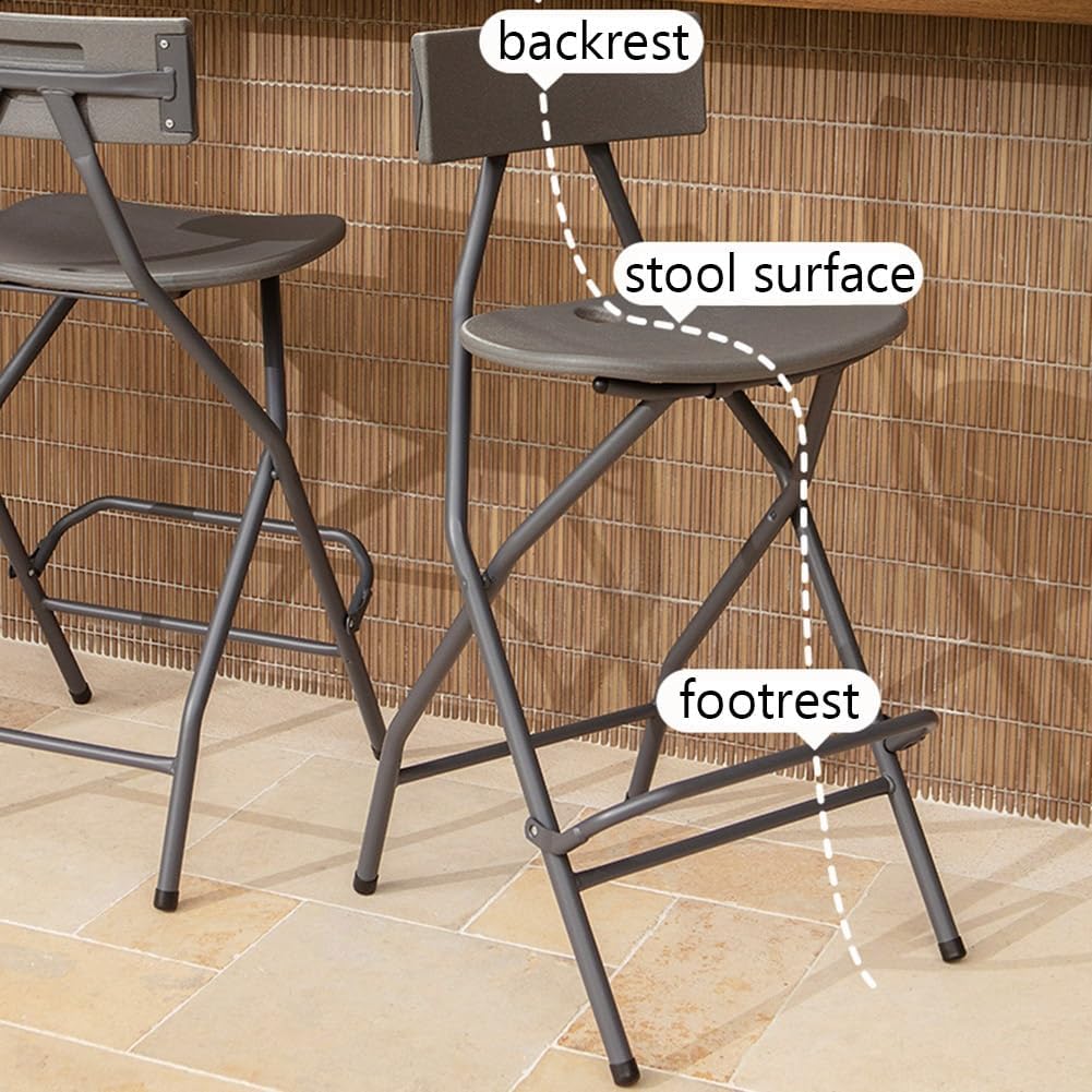 High Folding Bar Stool, 29 Inch Counter Chair with Backrest and Footrest, Home Folding Breakfast Stool, Outdoor Camping Stools with Non-Slip Feet, Foldable Seat for Adults