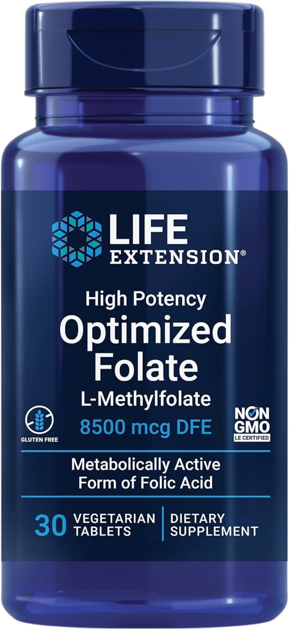 High Potency Optimised Folate, 5-MTHF, 8500mcg DFE, Depot, 1 Tablet Every 7 Days, High-Dose, 30 Vegan Tablets, Lab-Tested, Vegetarian, Gluten-Free, Soy-Free, GMO-Free
