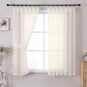 OWENIE Cream Pinch Pleated Sheer Curtains for Bedroom 63 Inch 2 Panels Set