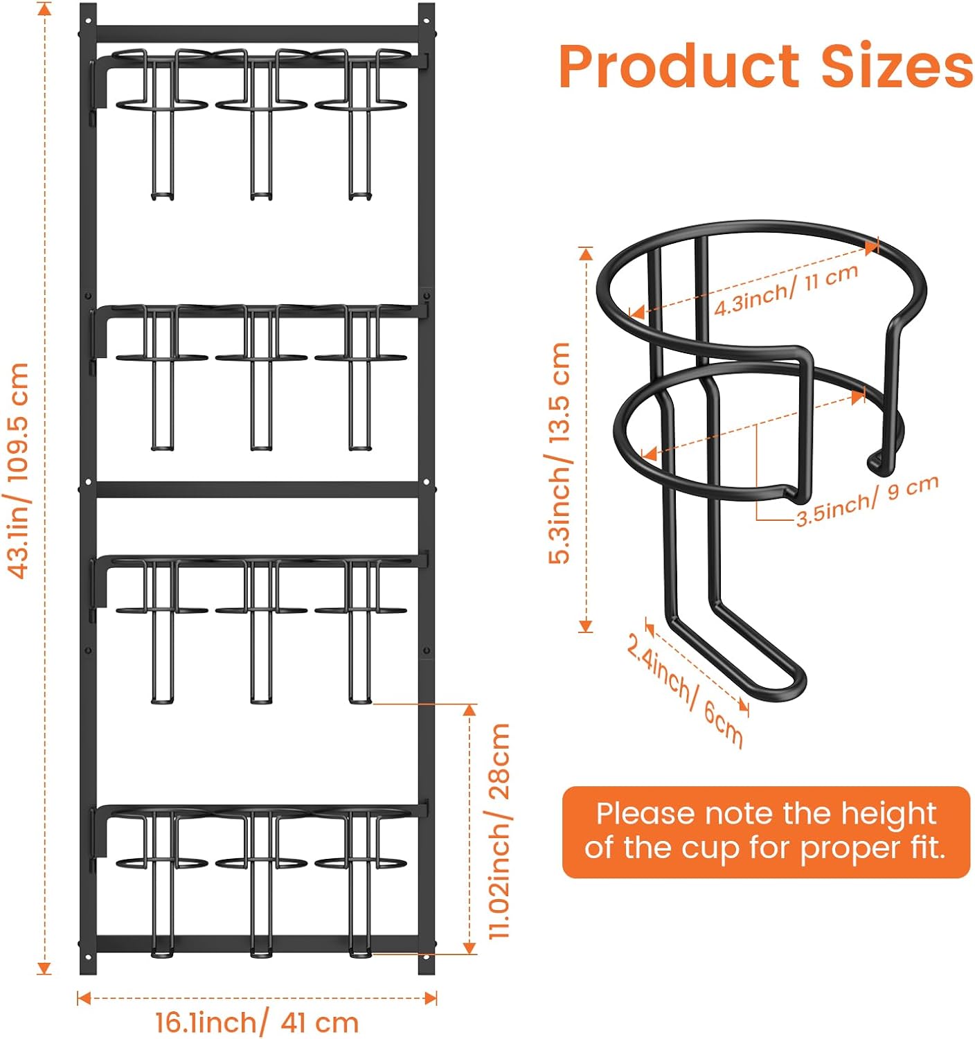 Housolution Water Bottle Organizer, 4 Tier Heavy Duty Metal Tumbler Storage Organizer for 10 to 40 oz Cups, Wall/Door Mounted Hanging Cup Holder Rack Compatible with Stanley and Other Brands - Image 6