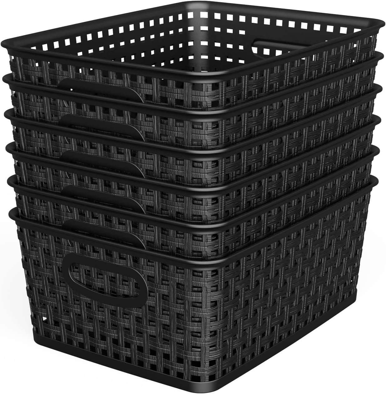 WYT Woven Storage Organizer Basket, 6Pack Black Plastic