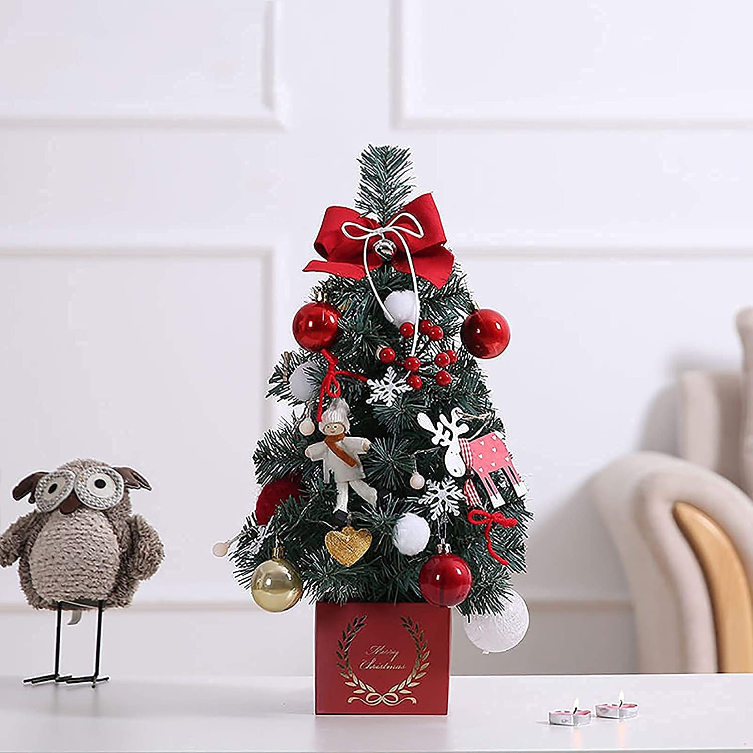 Décoration Festive Bureau Sapin De Noël Miniature Lucoss 45cm Avec Guirlandes LED - Décoration Bureau Et Maison Argenté Mini Sapin De Noel