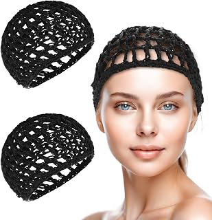 Crochet Hair Net, Comfortable Breathable Hair Wrap Net for Silk Press, Sleeping, Shower, Makeup, Hold Hair in Place All Night, Black (Reusable & Elastic, 2 Pack)