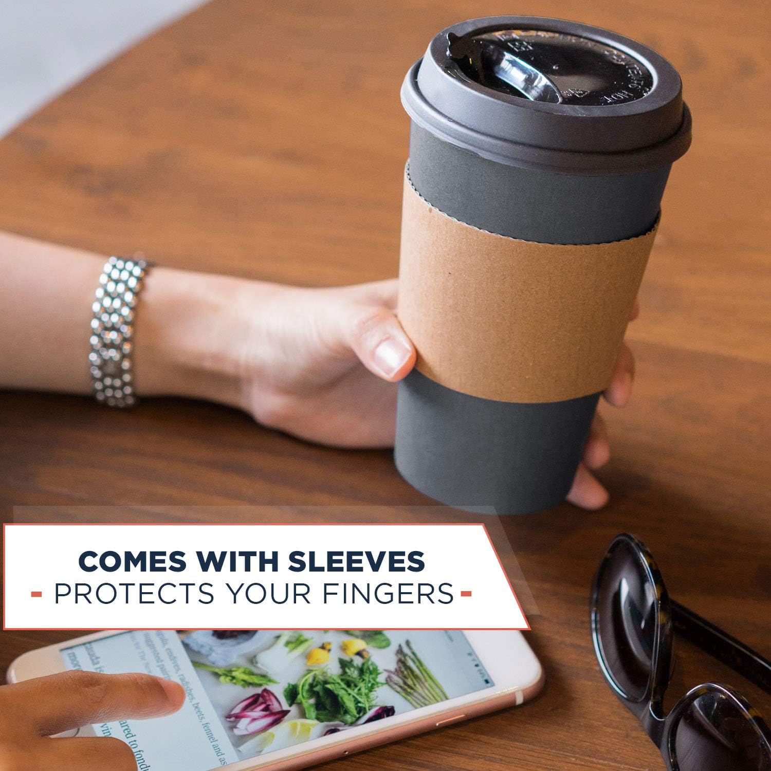 Disposable Coffee Cups With Lids - 16 oz To Go Coffee Cups (80 Set) With Sleeves and Lids Prevent Leaks. Paper Togo Hot Cup Holds Shape With Hot, Cold Drinks. Insulated to Protect Fingers from Heat! image 5