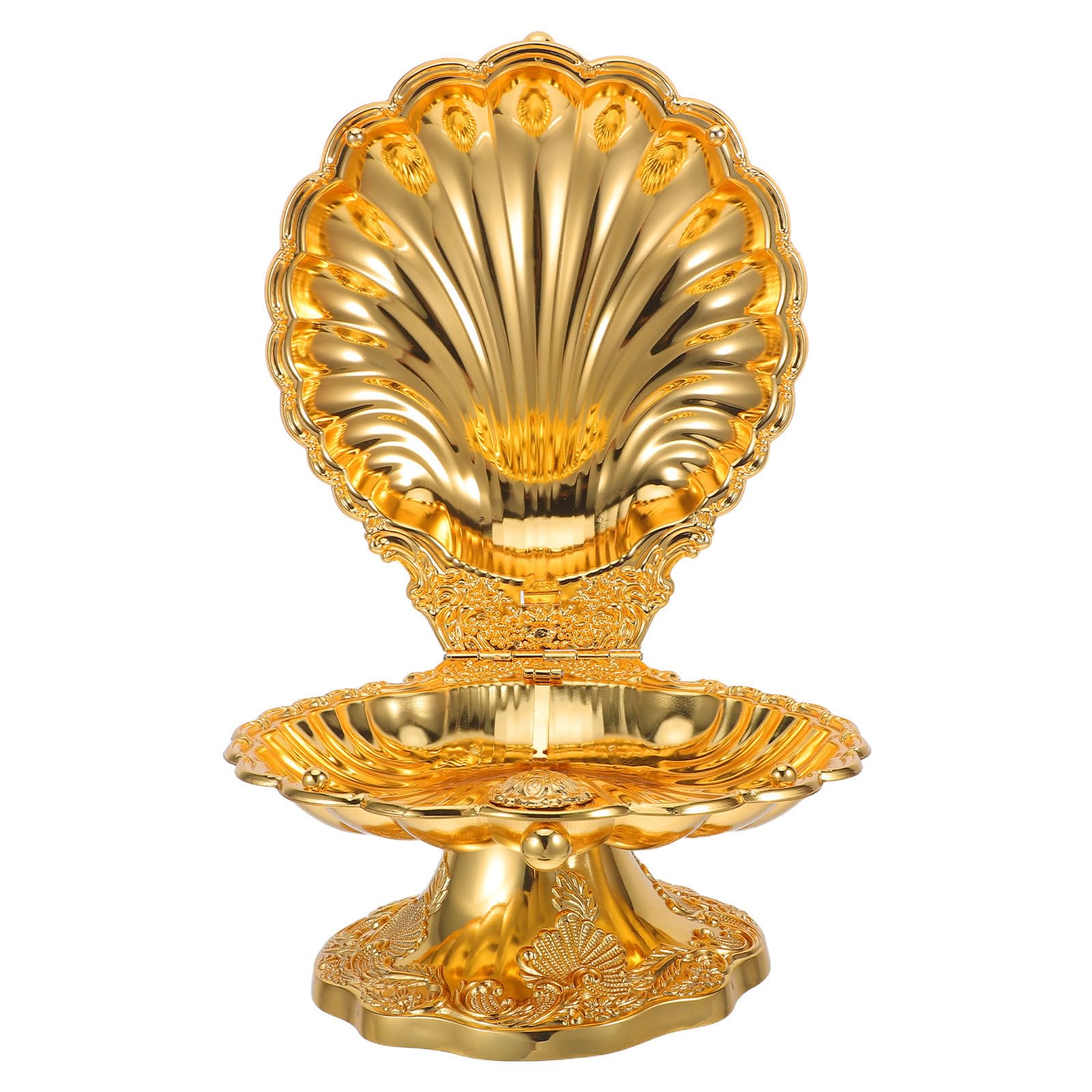 Tabla para Servir Aperitivos Dorada con Forma de Concha Vintage, Bandeja Decorativa de Metal con Pedestal Estable para Celebraciones Familiares