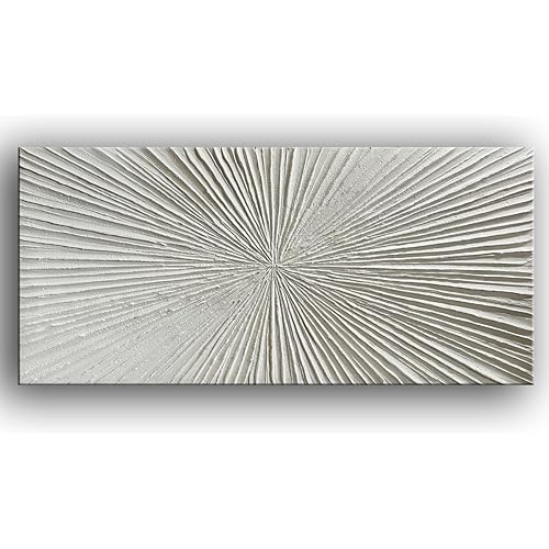 YaSheng Art - White Thick Texture Abstract Wall Art Oil Painting Hand-Painted Minimalist modern Art Paintings Home Living room Room Dining Room Bedroom Wall Decorative Art Oil Painting 24x48inch