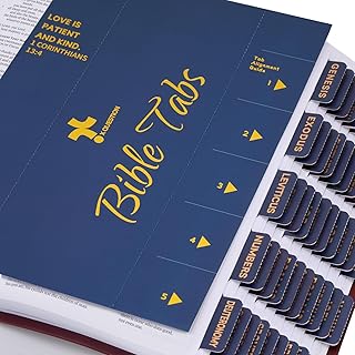 Navy Blue Gold Foil Lettering Bible Tabs, Bible Index Tabs with Gilded Cover,75 Tabs Bible Study Supplies,Tabs with Chapter Titles and Summaries,Waterproof Laminated Tabs (Navy Blue)
