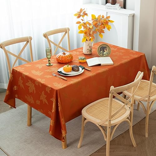 Miniatura 2 de MikiUp Mantel de jacquard de otoño y Acción de Gracias, mantel rectangular de tela metálica brillante, resistente al agua y lavable, para fiestas,