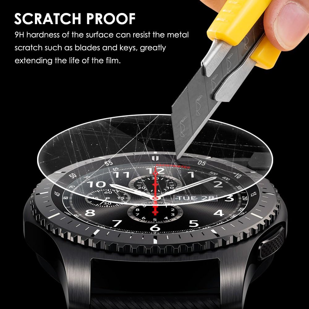 AFUNTA Screen Protector Compatible Samsung Gear S3 Frontier and Classic, 3 Pack Smartwatch Tempered Glass Film Anti-Scratch High Definition Cover