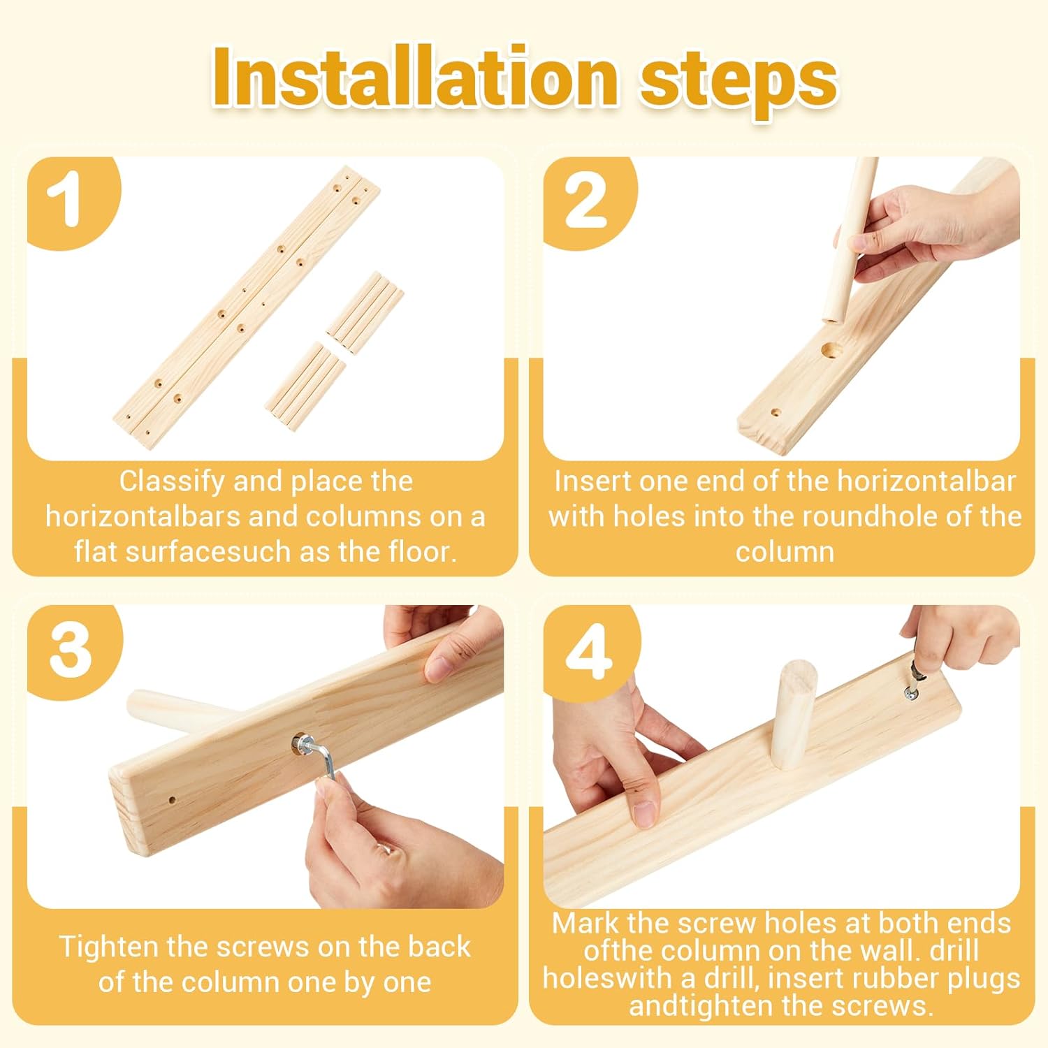 1 Pair Yoga Mat Holder Wall Mount Wooden Yoga Mat Storage Racks for Foam Roller & Fitness Accessories 4 Layer, Accommodating 4 Mats Save Space & Home Gym Organize