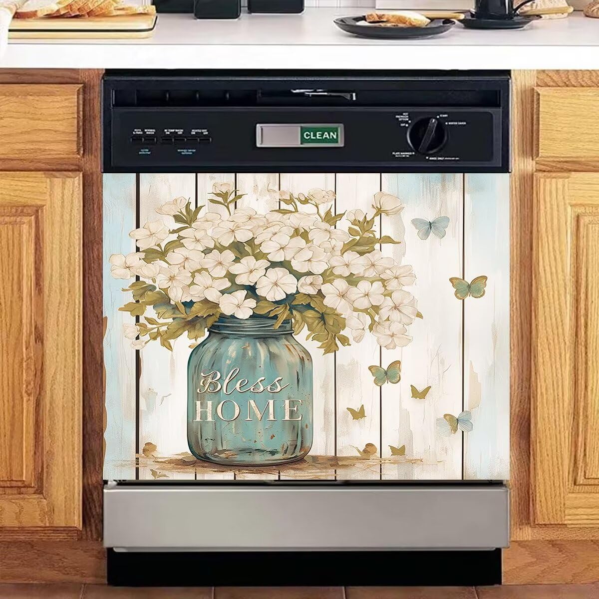 Kitchen Dishwasher Magnet Decoration Cover, White Daisy Dishwasher Refrigerator Cover Magnetic Stickers Art Decal Decorative for Home Appliance Door Cover 23 x 26 Inch