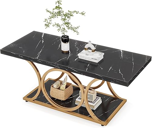 Miniatura 8 de Tribesigns Mesa de centro rectangular de 47.24 pulgadas, mesas de centro modernas para sala de estar, mesa de centro de madera de mármol sintético