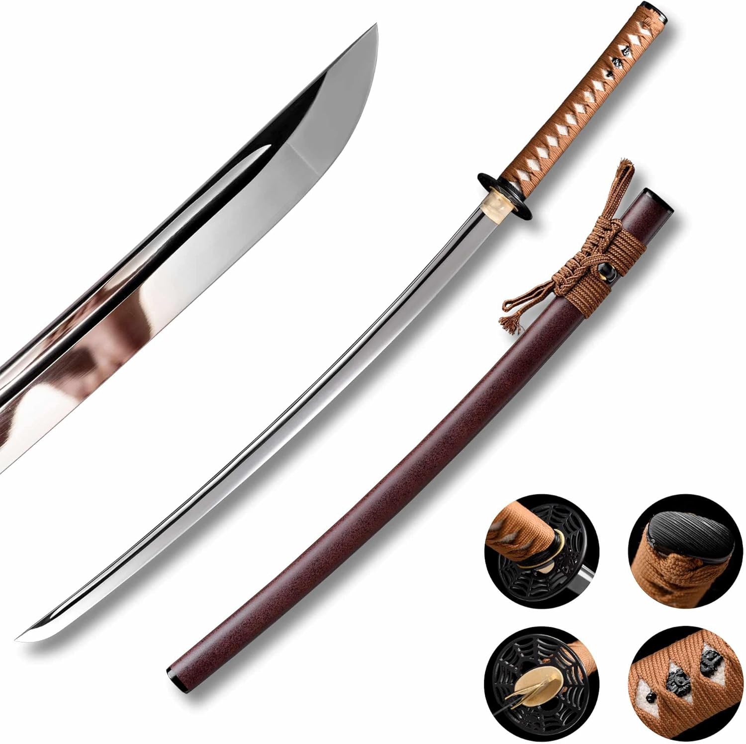 Katana Sword - 41" Full Tang Real Samurai Sword, Handmade Clay Tempered Spring Steel, Razor Sharp Japanese Samurai Swords Impressive Gift for Adults/Men