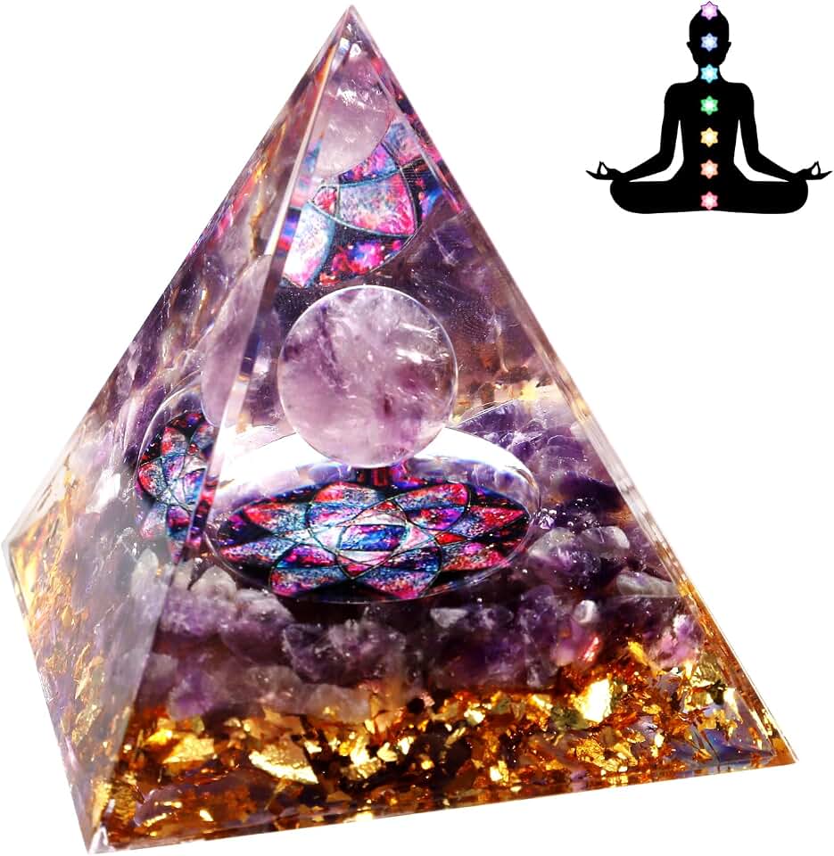 Weigudoc Pirámide de orgonita, Piedras de Chakra Reiki, Piedras curativas para curación de Chakras, meditación Amatista Reiki decoración del hogar Regalos espirituales (Estilo 2)