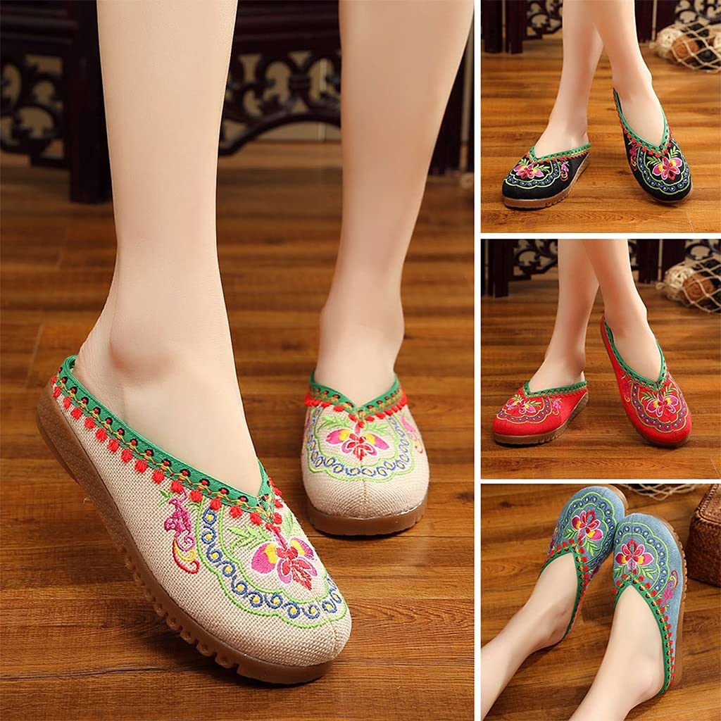 Vintage Femmes Chaussures Brodé Mariage Floral Scène Danse Ethnique