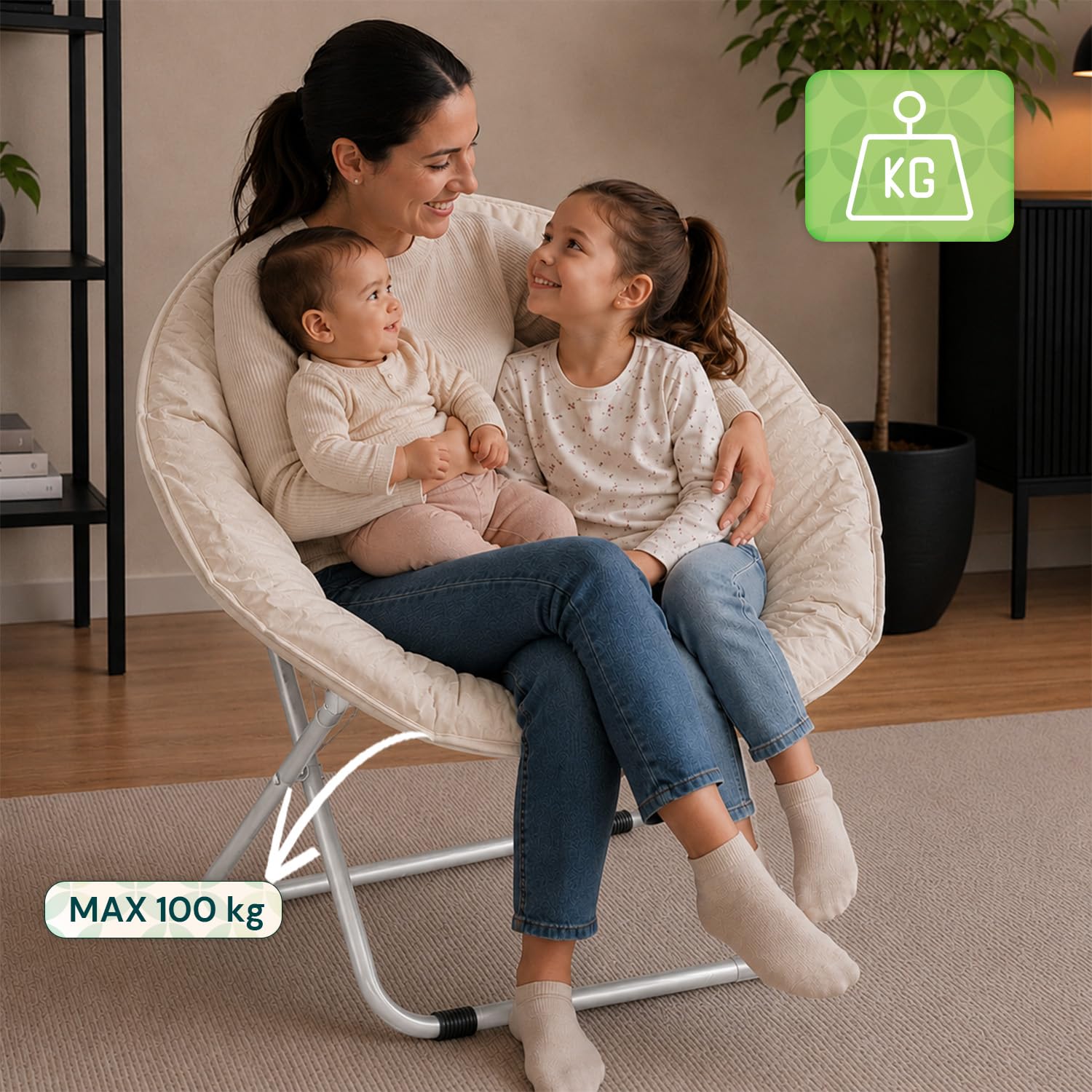 Poltrona Pieghevole Imbottita Tessuto Oxford Acciaio Antiruggine Interno Esterno 100 kg L80xP36xA80 cm Beige