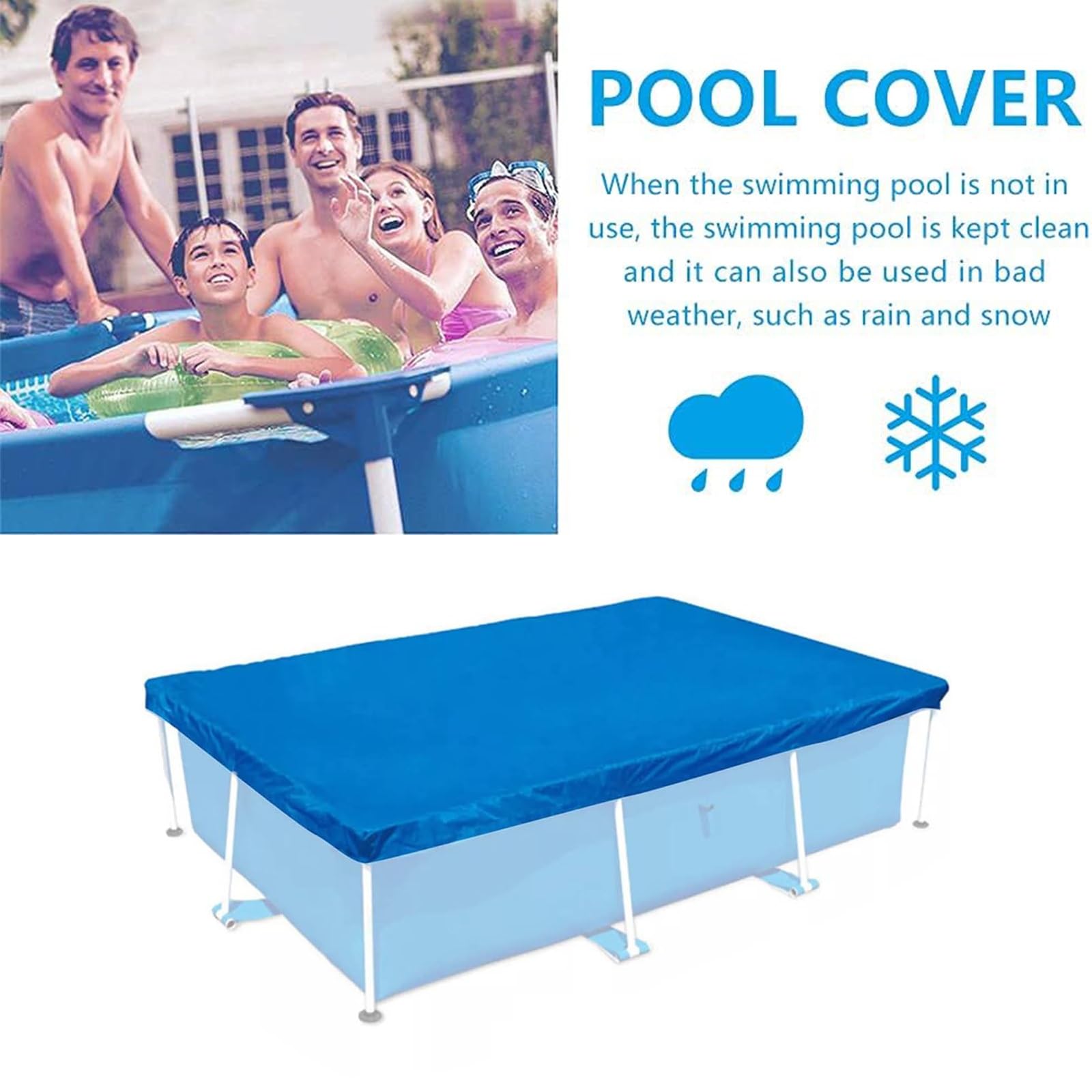 Bâche Piscine Rectangulaire – Tissu Oxford 210D – Anti-UV – Imperméable – Réflexion Chaleur – 300 X 201 Cm