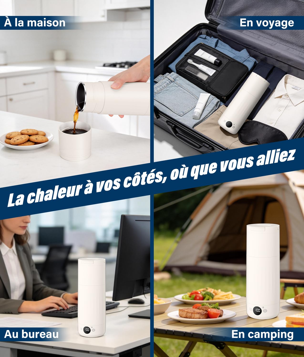 PAHTTO Bouilloire électrique de voyage 600 ml, bouilloire portable en acier inoxydable, ébullition rapide et réglage de la température, petite bouteille thermos pour la préparation de café, thé