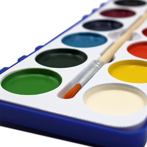 Miniatura 2 de Paquete de 18 pinturas de acuarela a granel con pinceles de madera, 12 colores lavables con un 25% más de pintura
