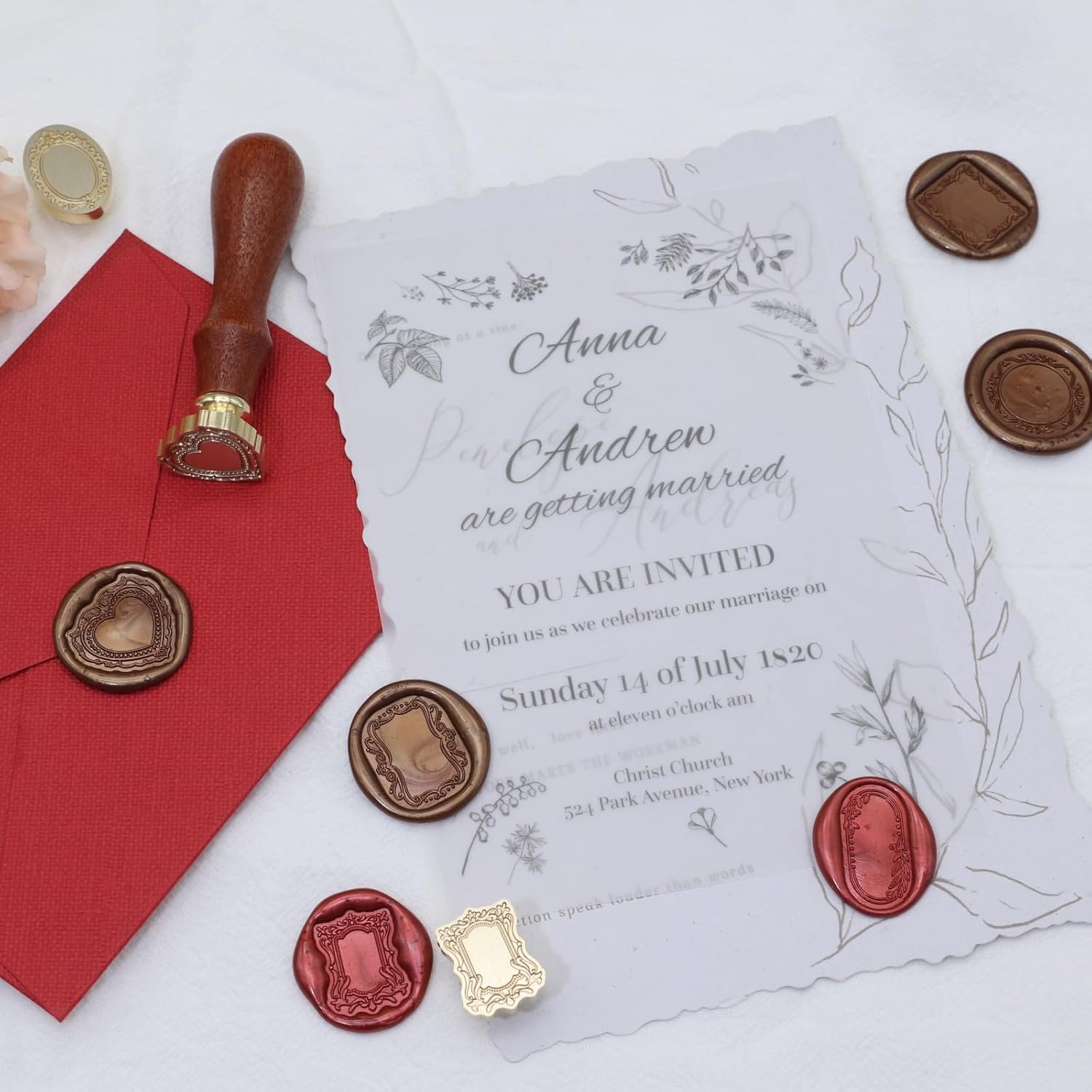 Frame Wax Seal Stamp, Atopbb 3D Embossed Frame Relief Carving Wax Sealing Stamp, Frame Wax Stamp Head Wood Stamp Handle, Wax Stamp for Wedding Invitations, Letter Sealing (F33), Bronze golden thumbnail