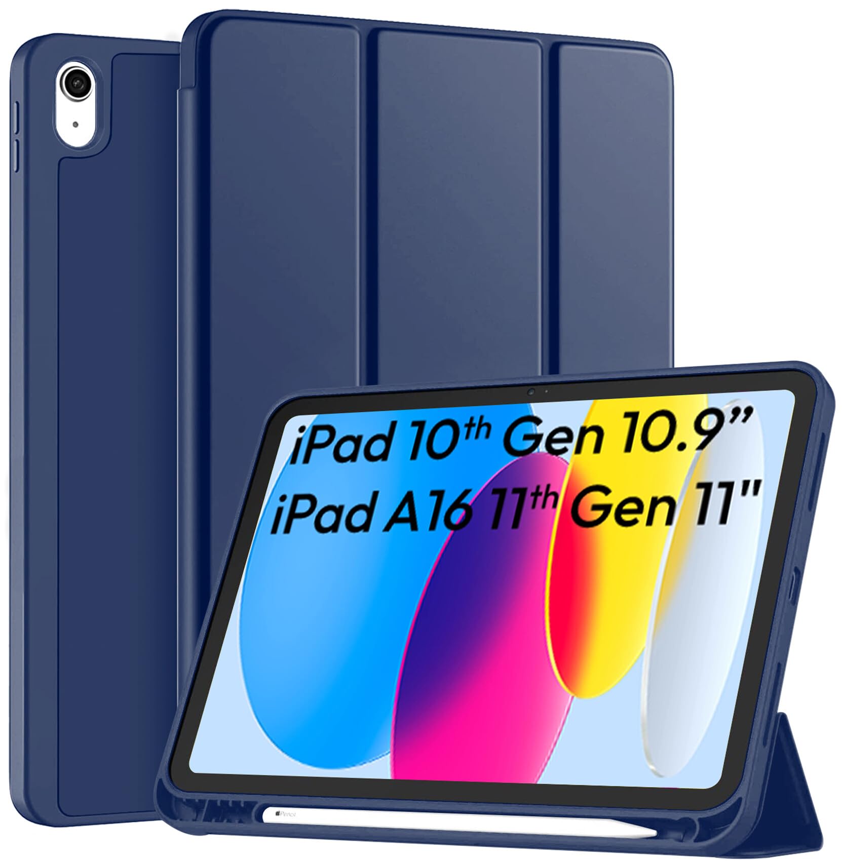 Robustrion Case for iPad 11th Gen (A16) / 10th Generation Cover Case (2025/2022), Smart Flexible Trifold Flip Stand Cover [Pencil Holder] for iPad 10th Gen / 11th Generation [Auto Sleep Wake] - Navy-picture-32