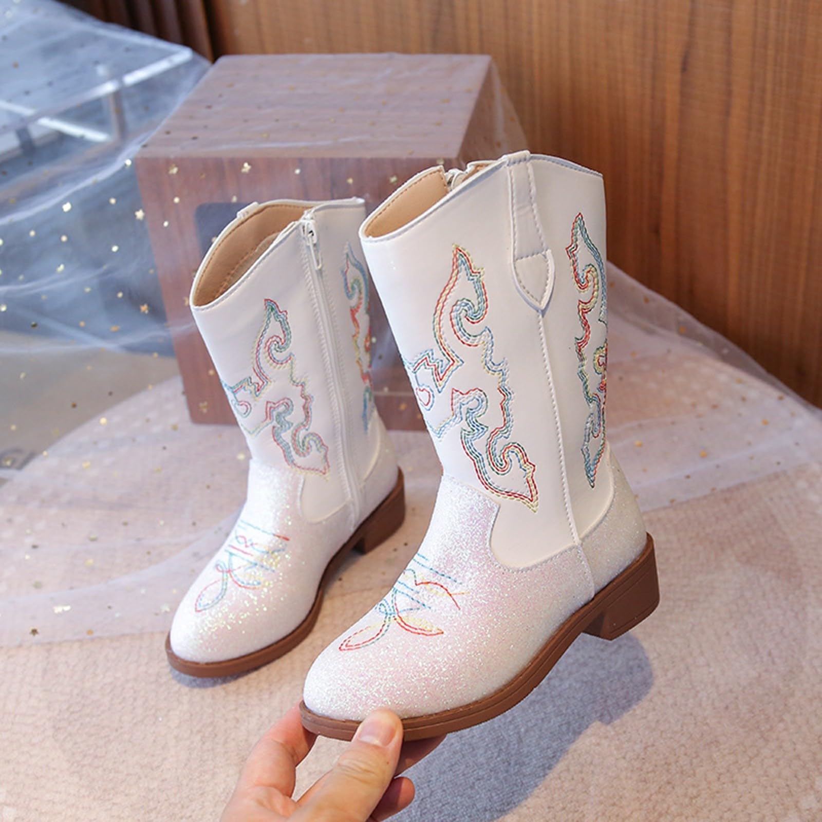 Bottes western cowgirl cowboy pour filles, chaussures d'équitation mi-mollet pour petit enfant/grand enfant