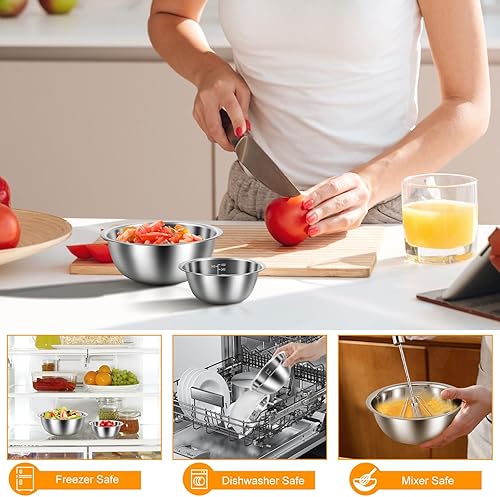 Miniatura 3 de Tazones para mezclar de acero inoxidable, juego de 5 cuencos para mezclar con marcas de escala, cuencos anidables para cocina, almacenamiento de
