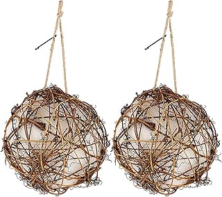 SH-RuiDu ２Pcs Bird Nesters with Refillable Cotton Nesting Material Holders Rattan Globe Nest for Wild Bird Hummingbirds Finches Parrots Build Nest