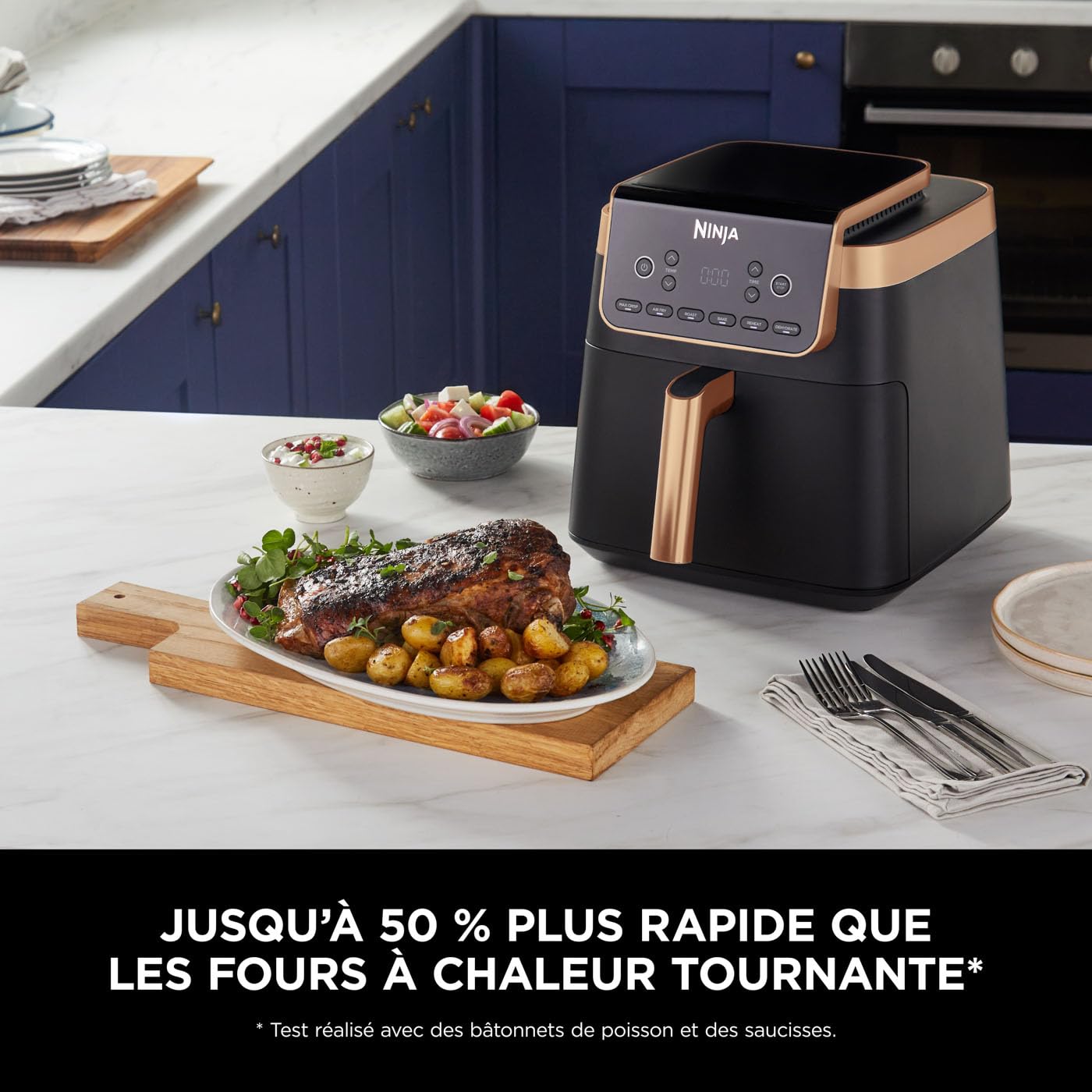 Ninja Air Fryer MAX PRO, 6,2 L, Grand tiroir, rôtir, cuire au four, frire sans huile, familial, antiadhésif, panier/plaque croustillante compatibles lave-vaisselle, pinces, noir/cuivre, AF180EUCP