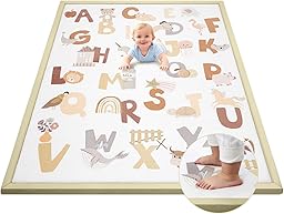 Teppich Krabbelmatte Baby 150x180x3cm, Spielmatte Krabbeldecke Turnmatte Spielteppich für Baby Kinder, für Kinderzimmer mit Hochwertigem Memory Schaum, Rutschfester Unterseite - Alphabet - Alphabet