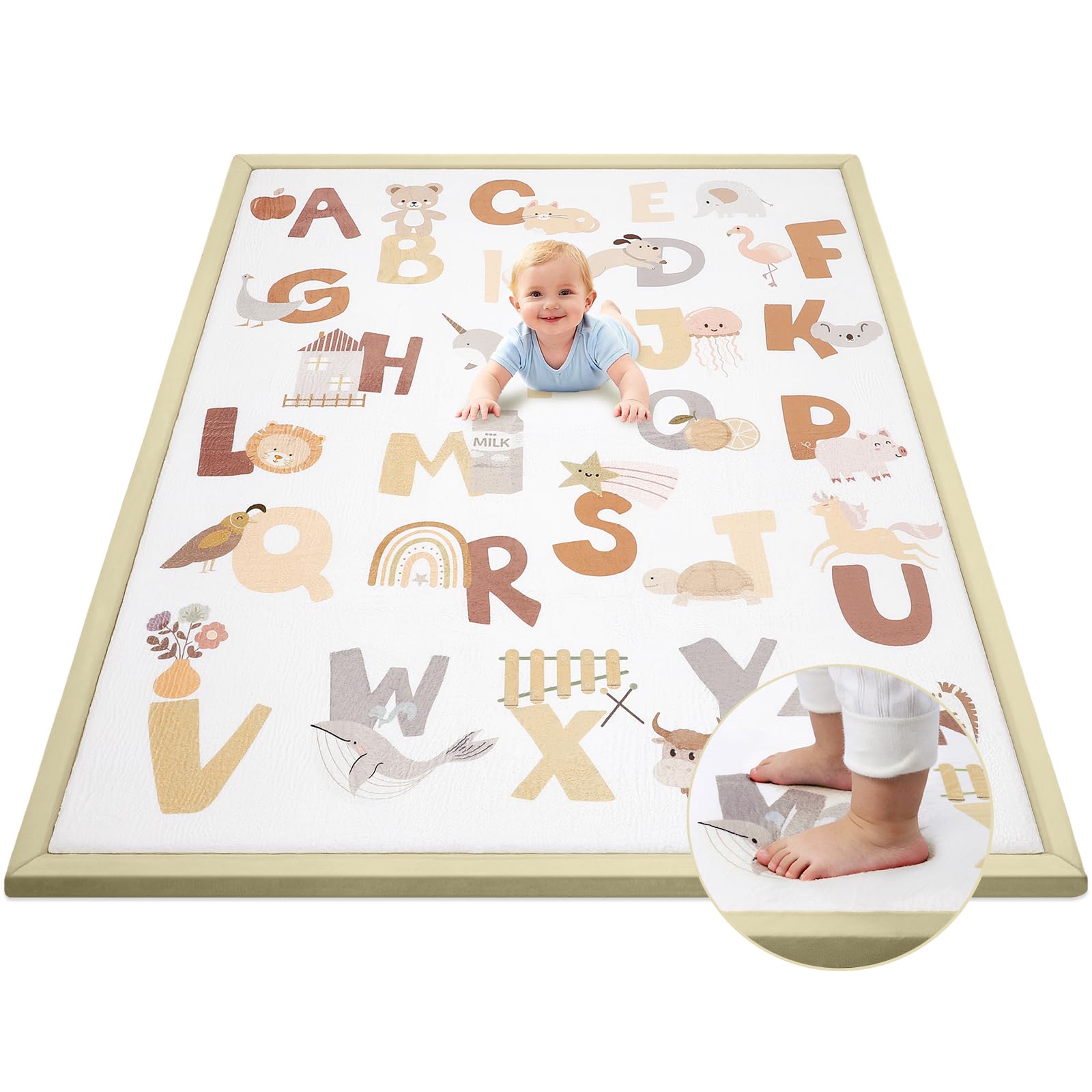 Teppich Krabbelmatte Baby 150x180x3cm, Spielmatte Krabbeldecke Turnmatte Spielteppich für Baby Kinder, für Kinderzimmer mit Hochwertigem Memory Schaum, Rutschfester Unterseite - Alphabet - Alphabet