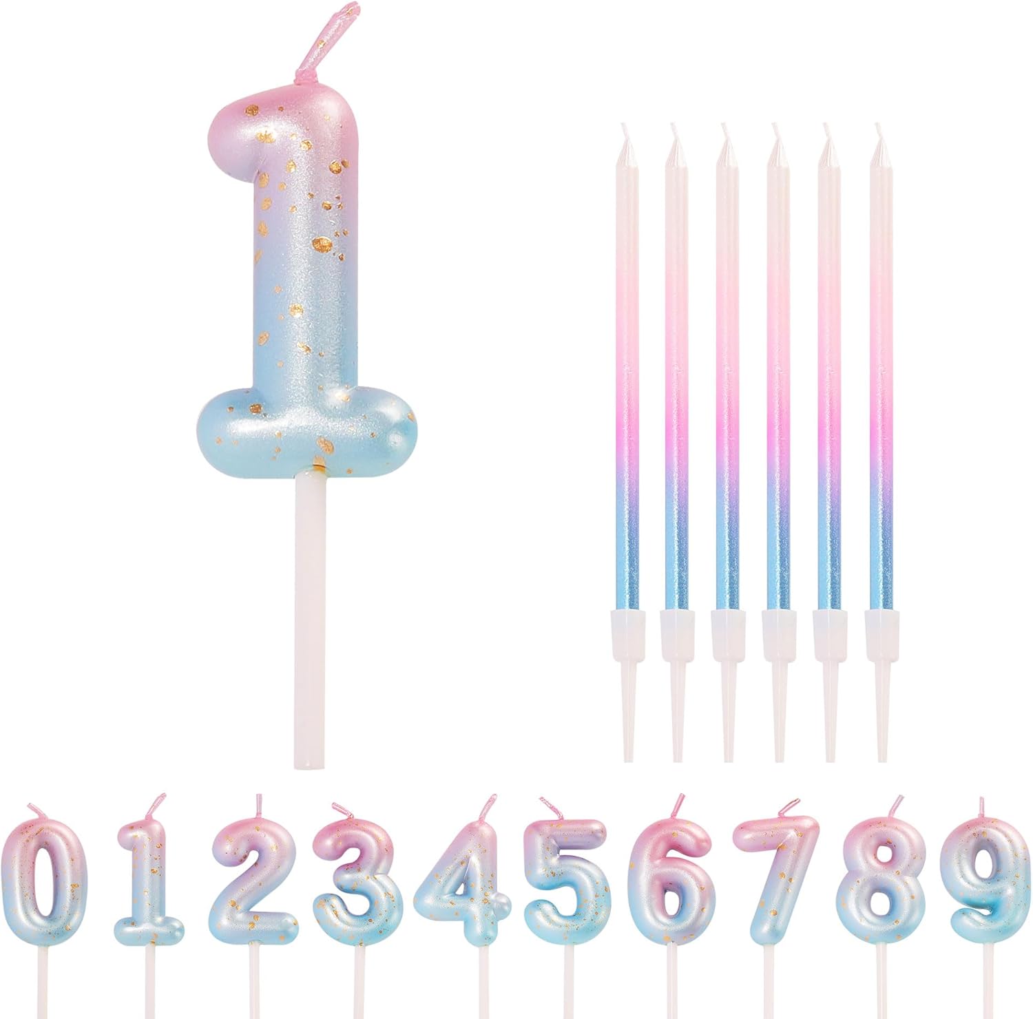 Pink Blue 1 Candle 1st Birthday Candles for Cake, Cute Number Candle 1