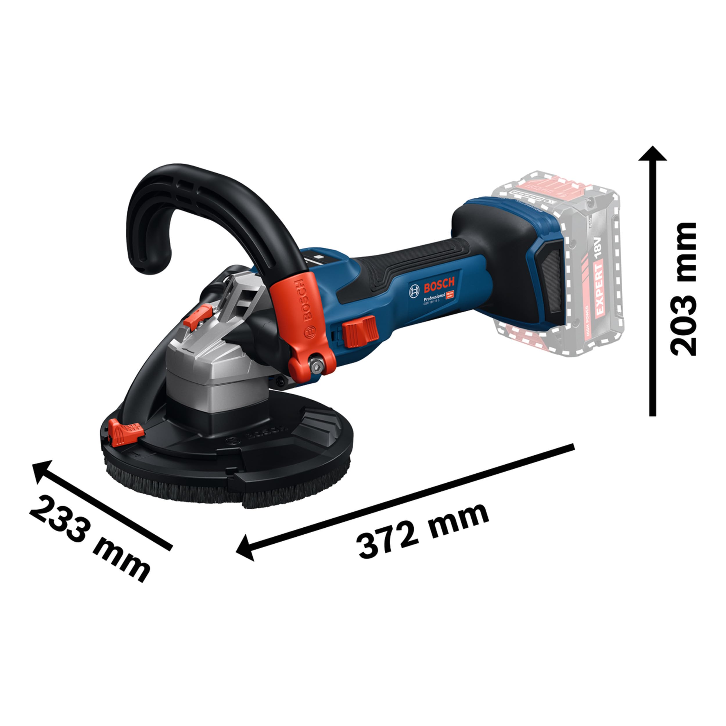 Bosch Professional 18V System Akku-Betonschleifer GBR 18V-15 S (inkl. L-BOXX 238, Diamanttopfscheibe, Zweilochschlüssel, zweiteiliger Ersatzbürstenkranz)