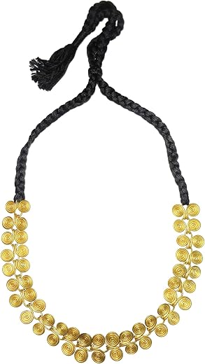 Utkal Crafts Dokra Handcrafted Necklace For Women - Brass Dual Line Spiral Beads Chain | Black Lace - Simple, Traditional...