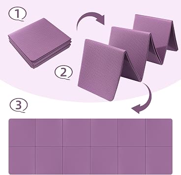 Foldable Yoga Mat for Women -Non Slip Exercise Mat with Stretch Strap, 72