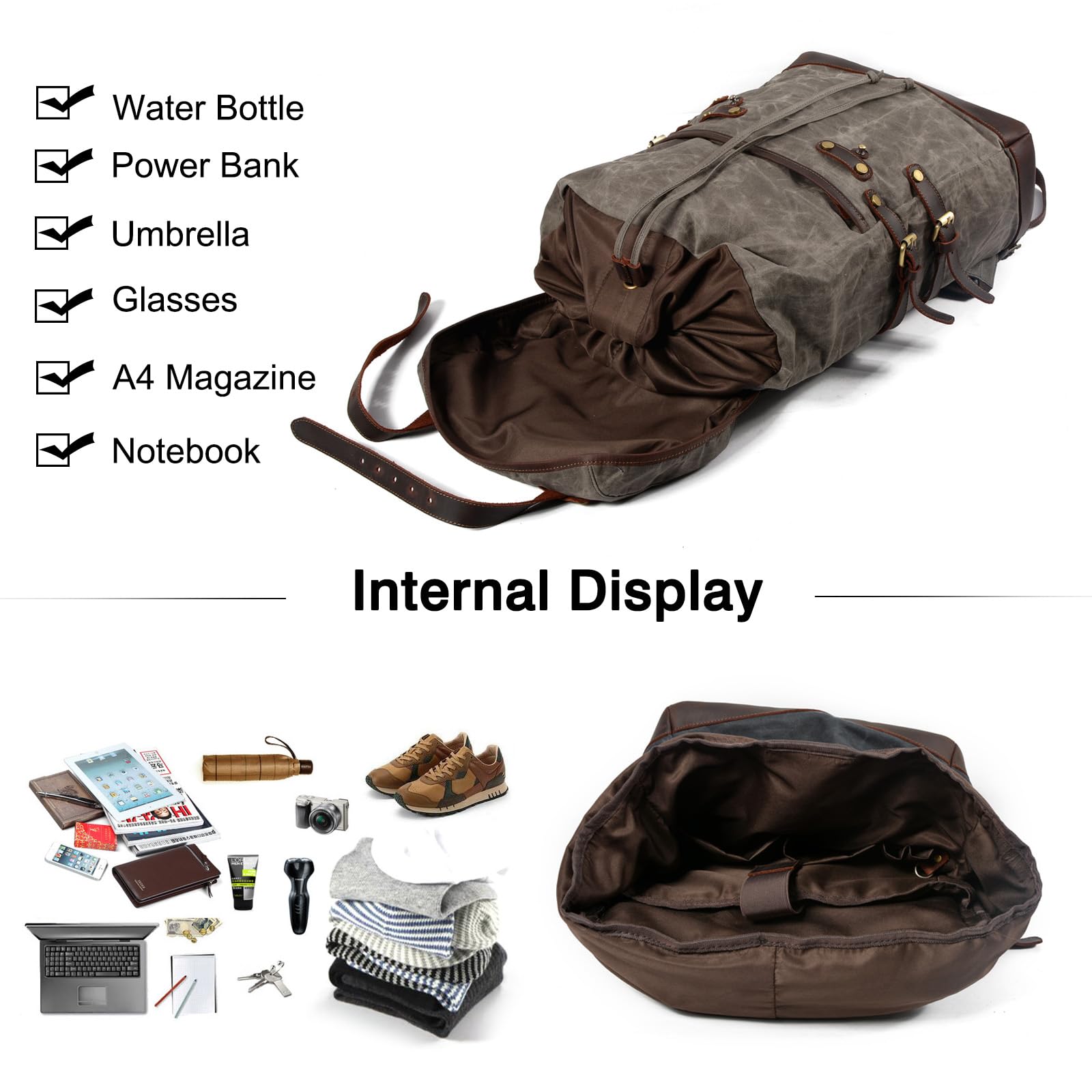 FANDARE Tela Zaino da Escursionismo Retrò Zaino Borsone da Viaggio Zaini Zainetto con coulisse Trekking Borsa a tracolla Cartella Borsone Campeggio Viaggio per Uomo Donna Zaini da hiking Backpack