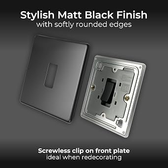 BG Electrical Single Intermediate Wall Light Switch, Screwless Front Plate, Slim Profile, Premium Flatplate, Matt Black, 20A, 16AX, FFB13