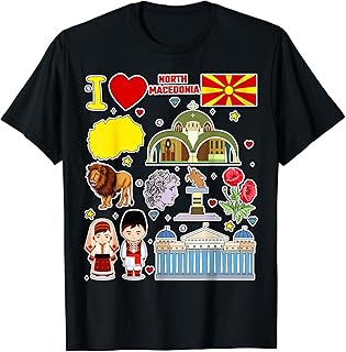 Macedonian hand drawn symbols, North Macedonia map, icons T-Shirt