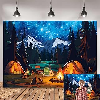 Forest Scene Camping Photography Backdrop Camping Adventure Themed Background Campfire Party Supplies Baby Shower Kids Birthday Party Photo Booth Props (8x6FT（240x180cm）)