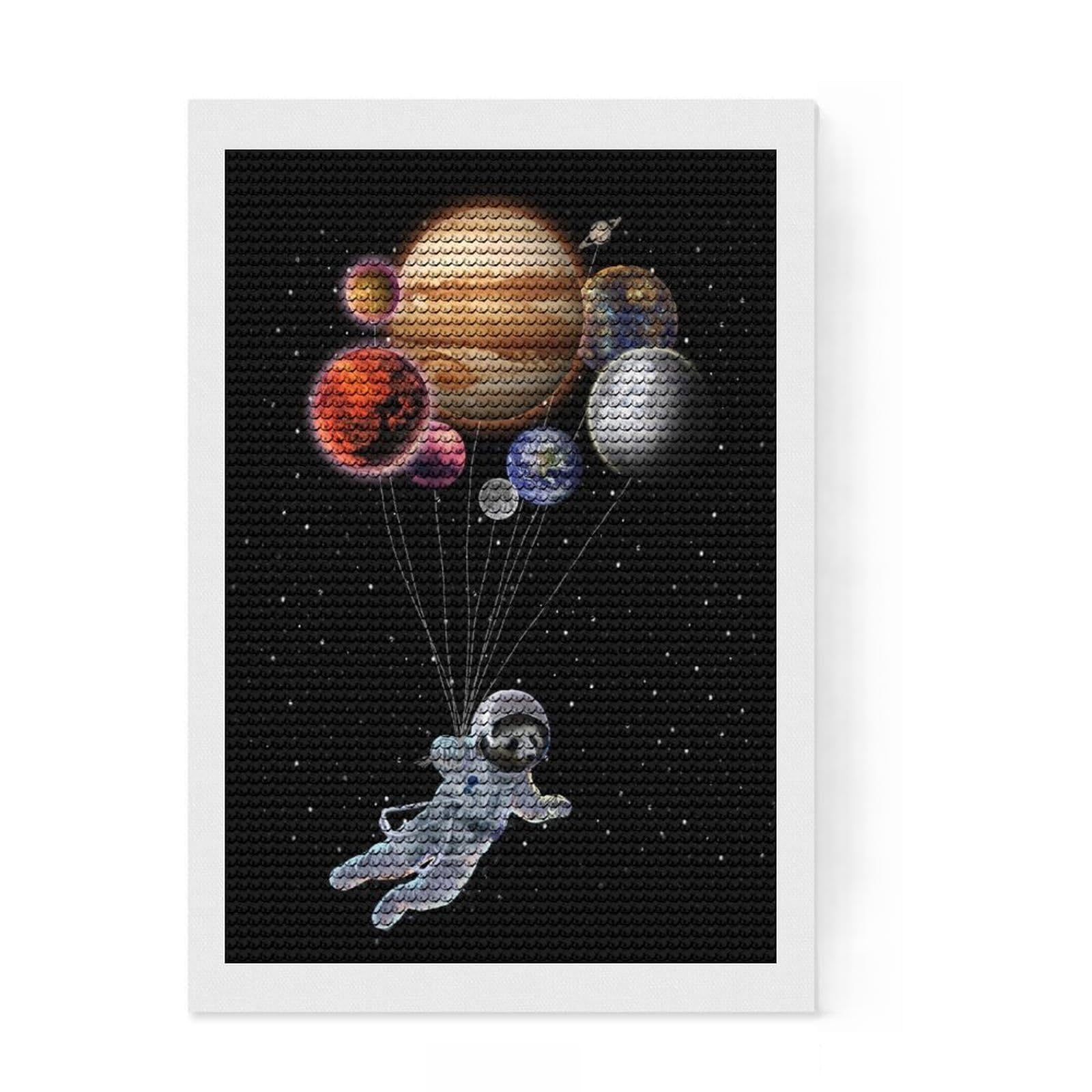 Junmoney Panda and Planet Balloon Round Drill Diamond Painting 8"x12", for Teens, Good for Quiet Evenings, Aesthetic Room Decor, Holiday Gift Idea