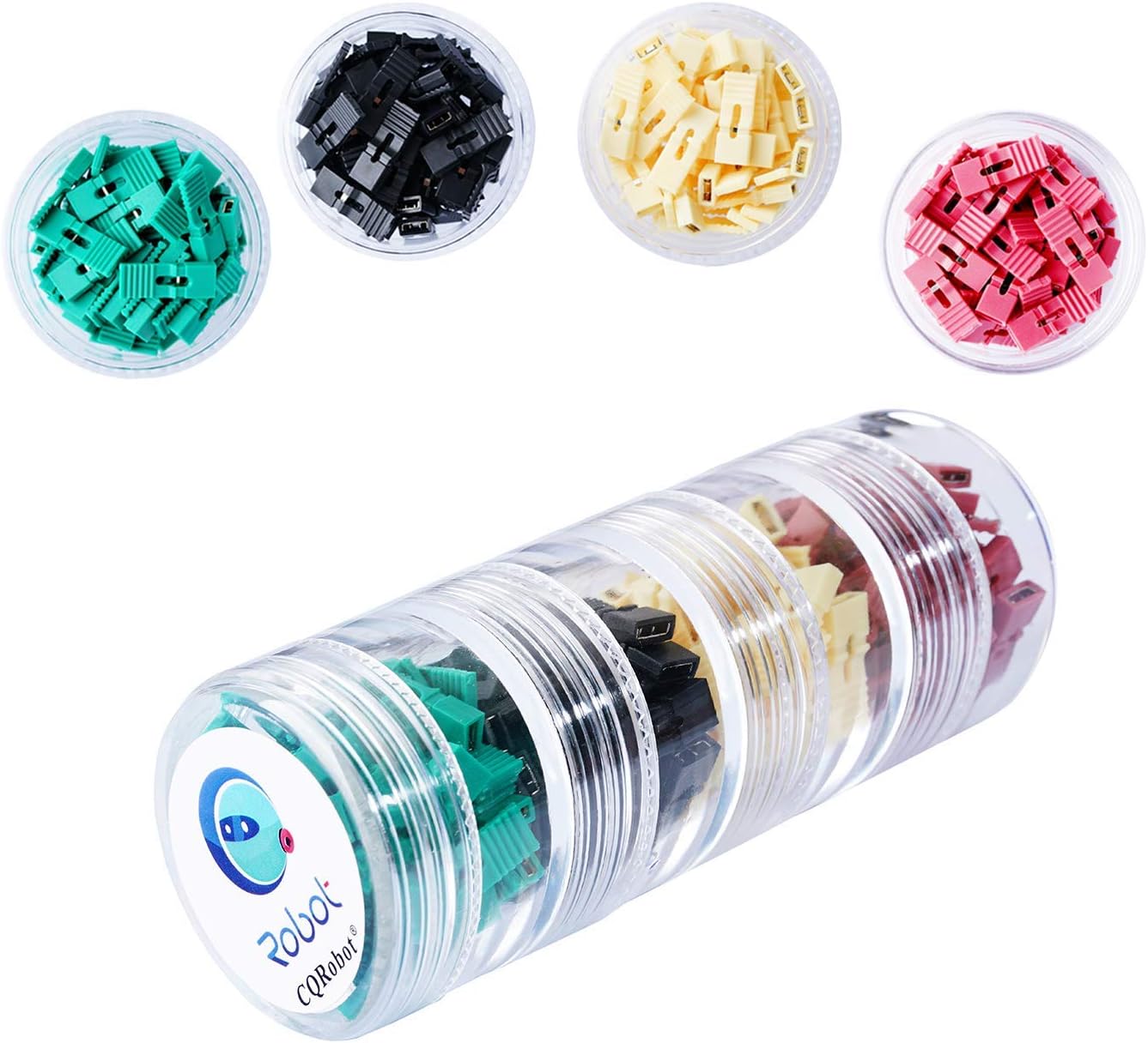 200 Pieces 4 Colors Jumper Caps/Short Circuit Block/Pin Connection Block (With Handle), 2-Pin Connector, 2.54mm Pitch, Used to Connect Jumpers On the Motherboard of an Electronic Device.