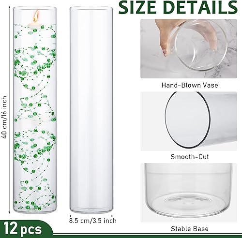 Miniatura 2 de Gerrii Paquete de 12 jarrones cilíndricos de vidrio, jarrón alto transparente para centros de mesa, portavelas flotante de huracán a granel para