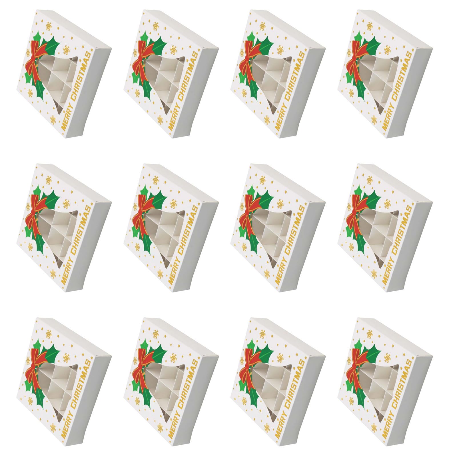 hogtnd Pack of 12 Christmas Chocolate Boxes with 12 Compartments, Treat Boxes, Festival Cookies, Candy Packaging Boxes for Parties and Events, Christmas Chocolate Packaging