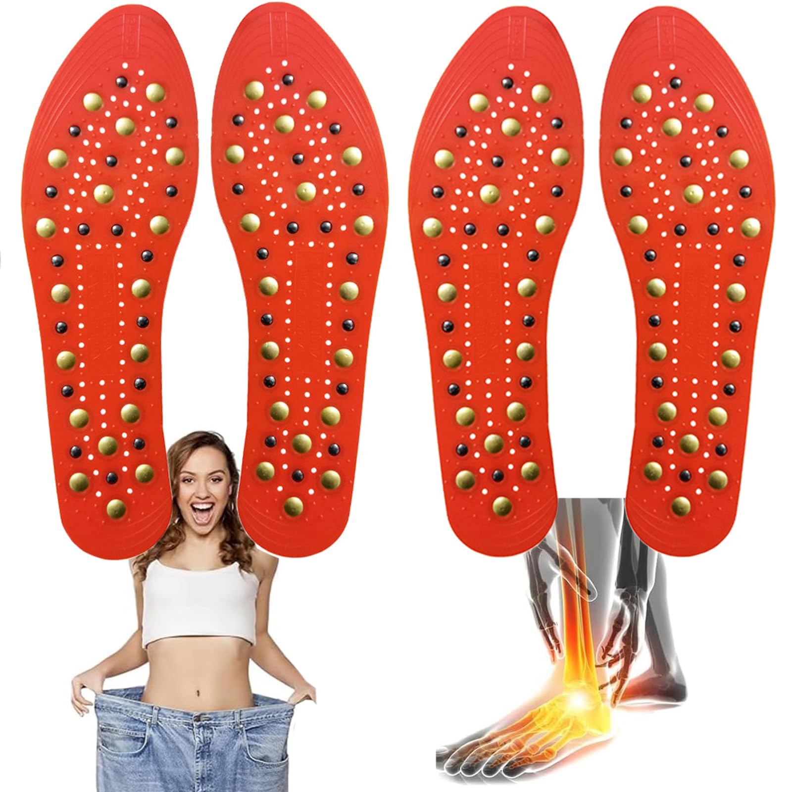 2 Pares Plantillas Magneticas Adelgazantes, Plantillas de Masaje para Aliviar El Dolor, Plantilla Fascitis Plantar, Plantillas Reflexologia Podal para Mayor Comodidad y Soporte.