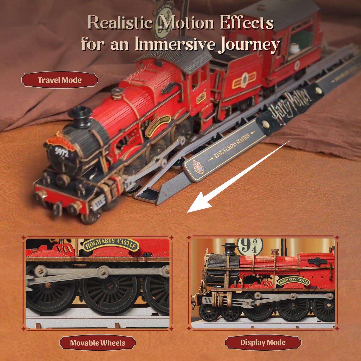 PUREMIND Harry Potter Hogwarts Express, puzzle 3D, oficjalna licencja | Ruchoma lokomotywa, peron 9¾, światło, para i dźwięk, mechaniczna konstrukcja, ekspozycja na półce lub w witrynie