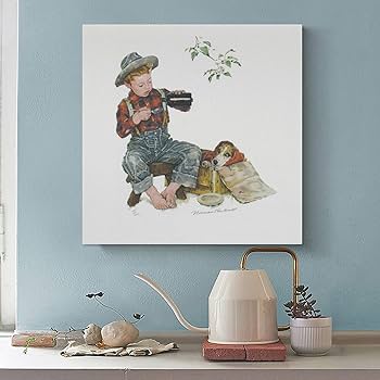 ノーマンロックウェル　額入りポスター　少年と犬 Amazon.co.jp: ノーマン・ロックウェルのポスターと版画《少年と