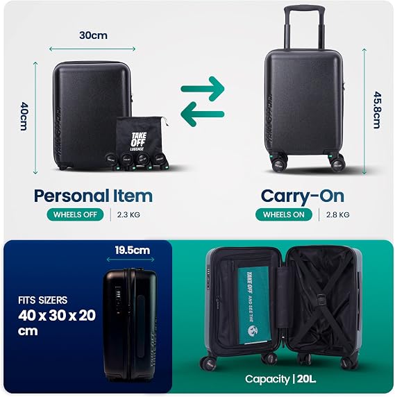 Take OFF Luggage Personal Item Suitcase 3.0 Expandable with Removable Wheels Converts from Carry-On into Under the Seat Luggage and fits Airline Sizers, Rose, 16 Inch - MINI