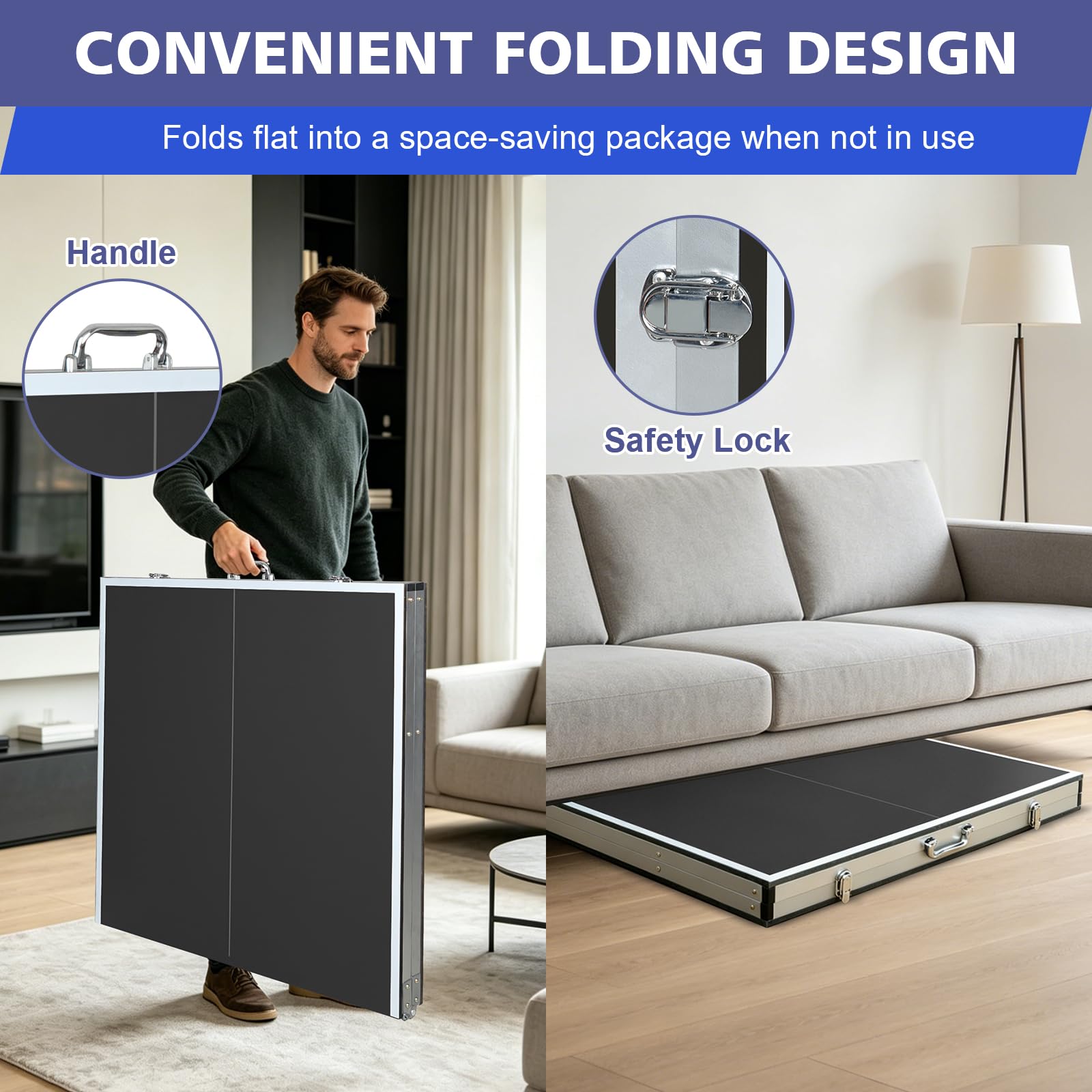 Tavolo da ping pong, 182 x 91 cm, pieghevole, professionale e portatile, con rete, 2 racchette e 4 palline, per interni ed esterni (nero)
