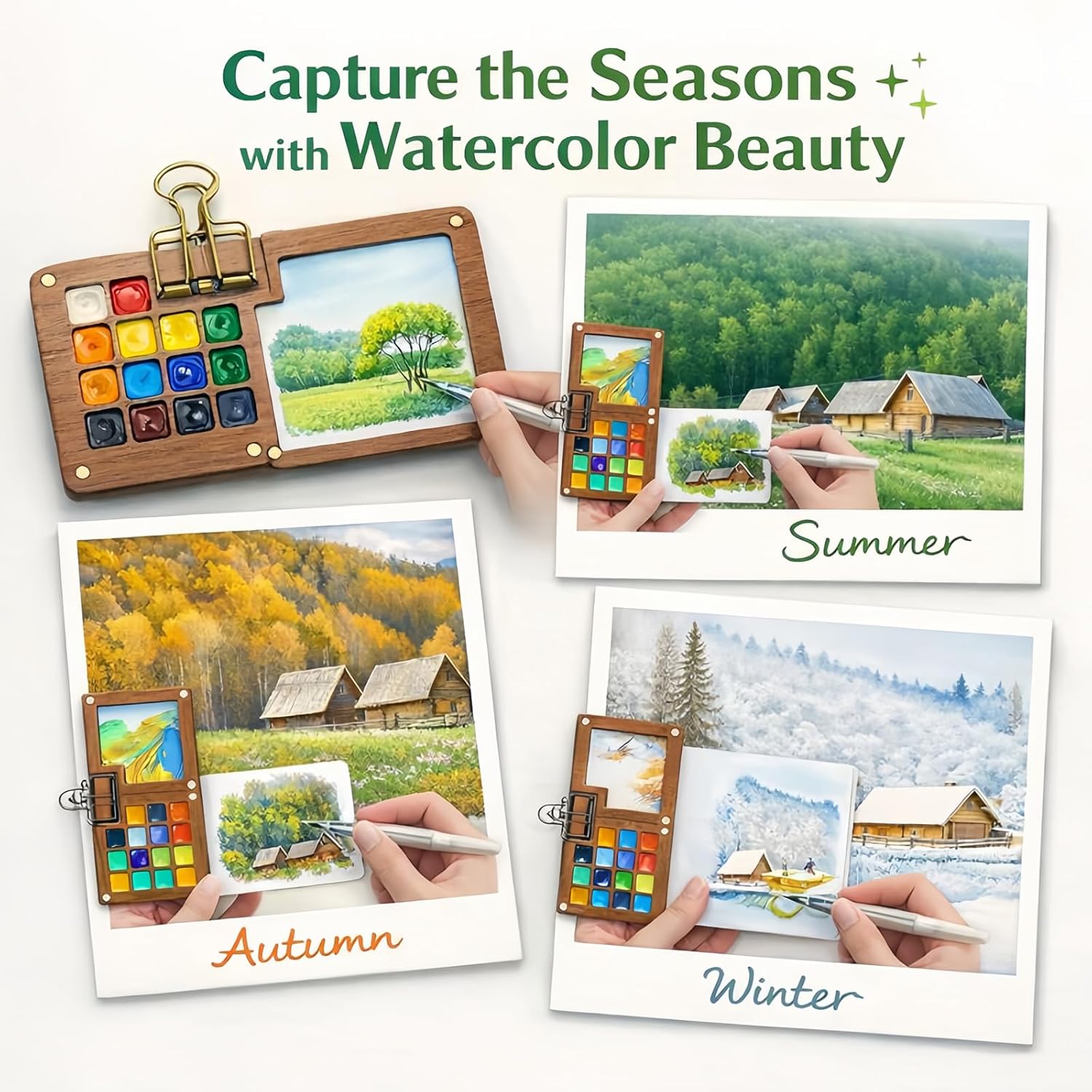 Portable Mini Painting Set – Compact Travel-Friendly Kit with Brushes, Palette, Mini Sketchbook, and Watercolor Paper for Artists, Beginners, and Travel Enthusiasts