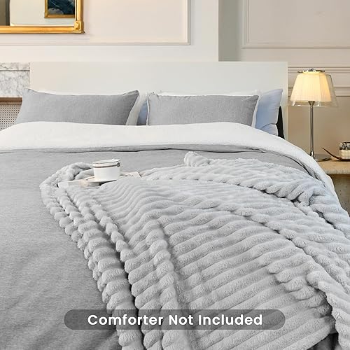 Miniatura 3 de Funda de edredón King con cierre de cremallera, funda de edredón súper suave para todas las estaciones, funda de edredón sherpa, juego de ropa de